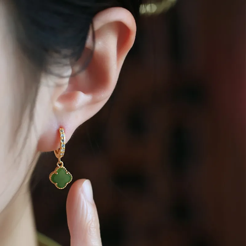 Xiaoyinjiang Hetian Jade Earrings Jasper Women's-2