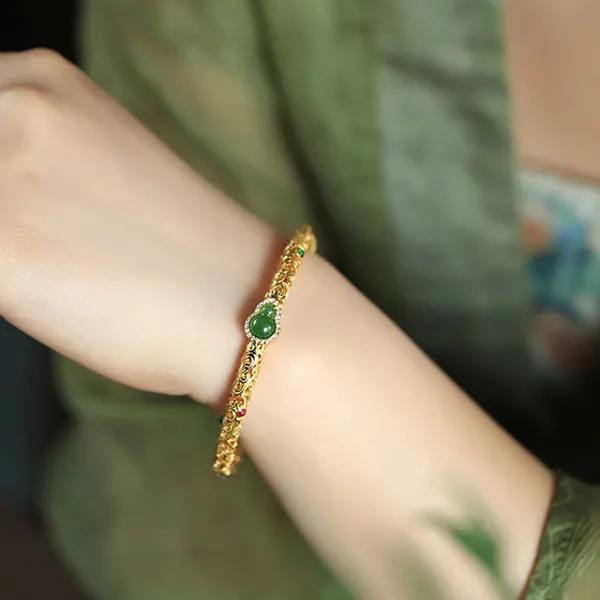 Xiaoyinjiang 925 Sterling Silver Hetian Jade Bangle Bracelet Silver Bangle Women's Jasper-1