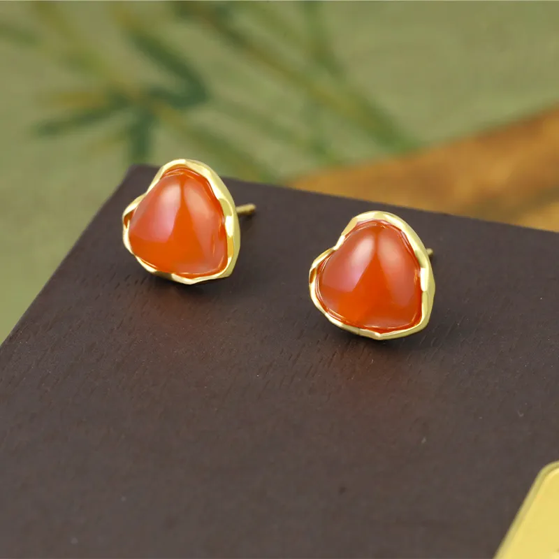 Xiaoyinjiang Agate Stud Earrings Women's-3