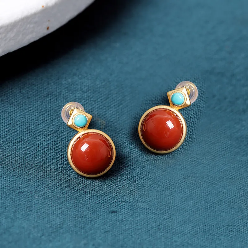 Xiaoyinjiang Agate Jade Stud Earring Ear Ornament Women's-6