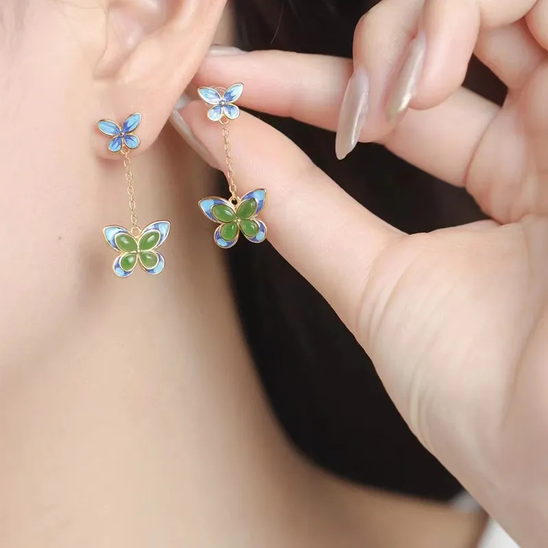 Xiaoyinjiang 925 Sterling Silver Hetian Jade Earrings Women's Jasper-1