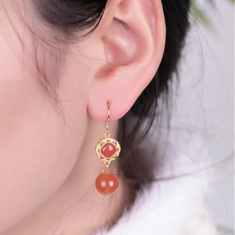 Xiaoyinjiang Agate Jade Earrings With Silver Hooks Women's-1