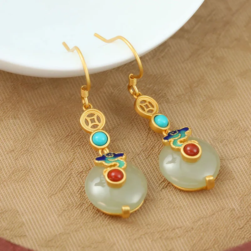 Xiaoyinjiang Hetian Jade Earrings Pale Greenish White Jade Women's-6