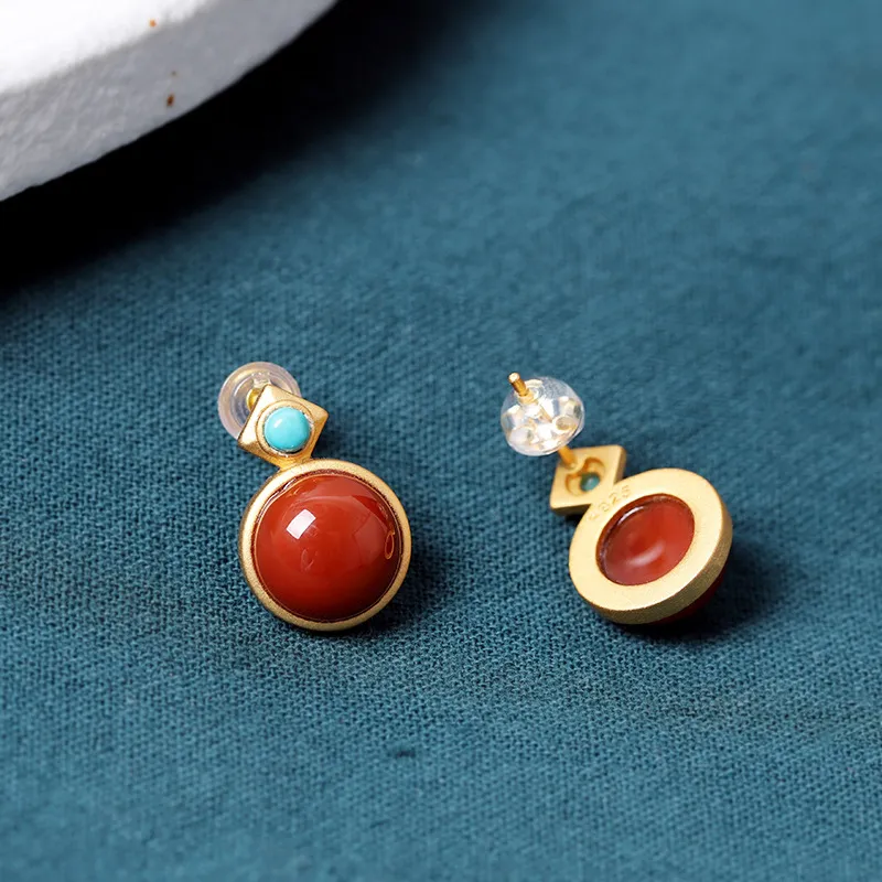 Xiaoyinjiang Agate Jade Stud Earring Ear Ornament Women's-5