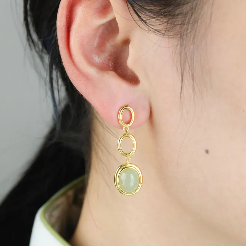 Xiaoyinjiang Hetian Jade Earrings Pale Greenish White Jade Women's-1