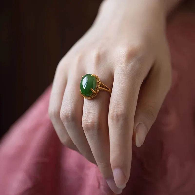 Xiaoyinjiang S925 Silver Hetian Jade Ring Women's Jasper-1