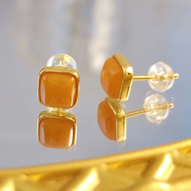Xiaoyinjiang Beeswax 925 Sterling Silver Jade Ear Ornament Ear Ornament Women's-3