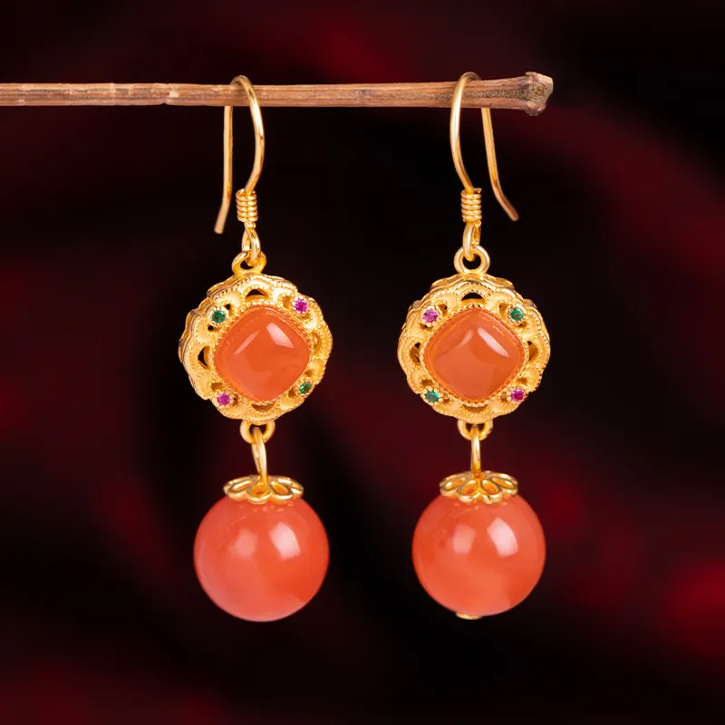 Xiaoyinjiang Agate Jade Earrings With Silver Hooks Women's-4