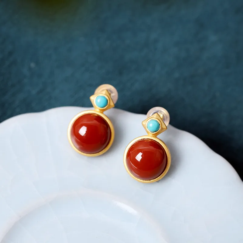 Xiaoyinjiang Agate Jade Stud Earring Ear Ornament Women's-4