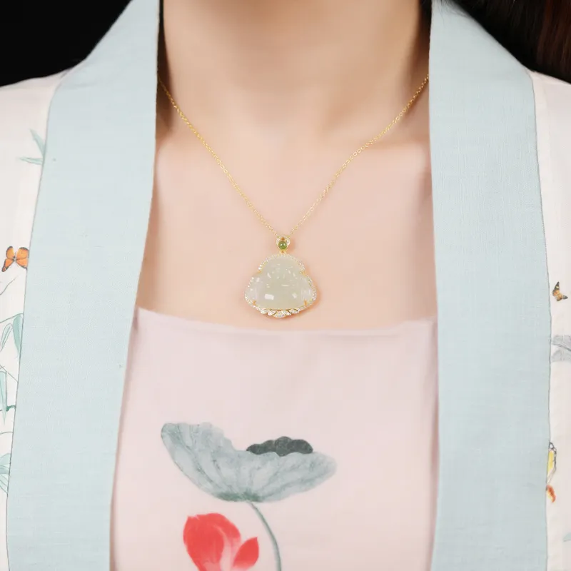 Xiaoyinjiang Necklaces Pale Greenish White Jade Women's-2