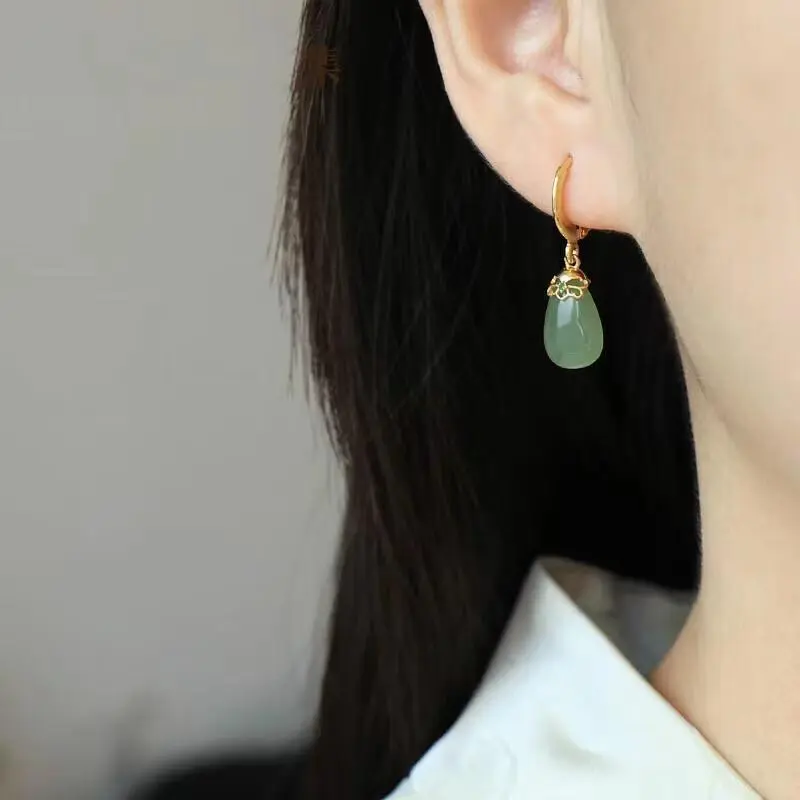 Xiaoyinjiang S925 Silver Hetian Jade Earrings Women's-1