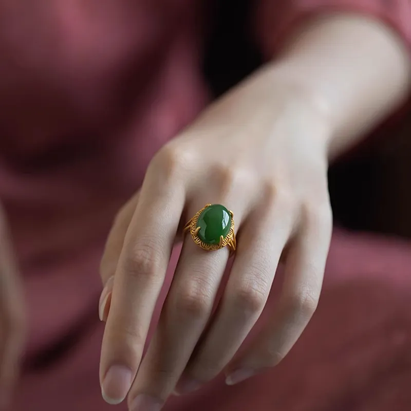 Xiaoyinjiang S925 Silver Hetian Jade Ring Women's Jasper-2