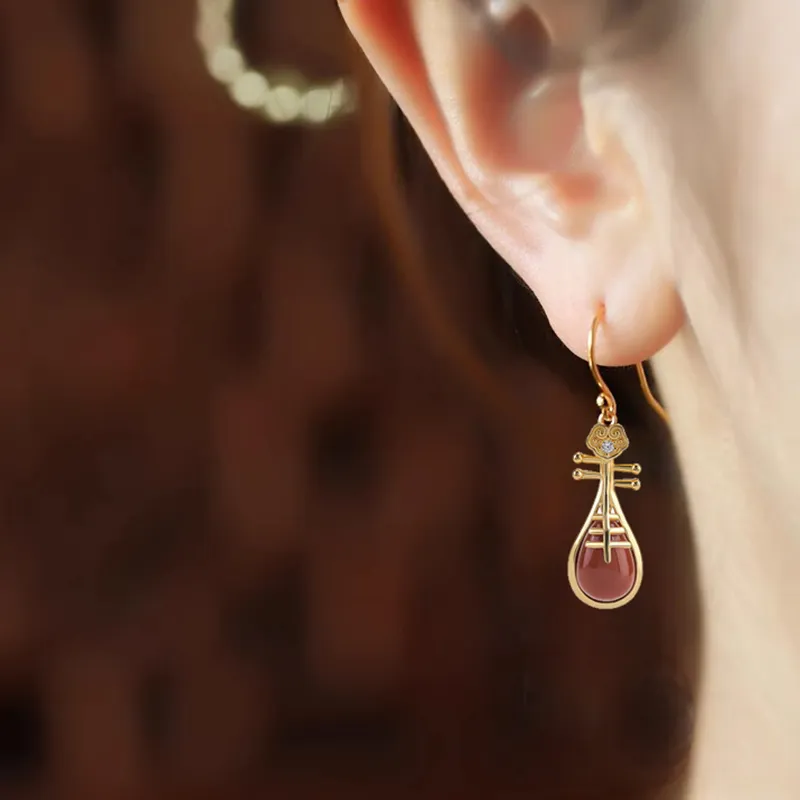 Xiaoyinjiang Agate Ear Ornament Silver Earrings Jade Ear Ornament Women's-2
