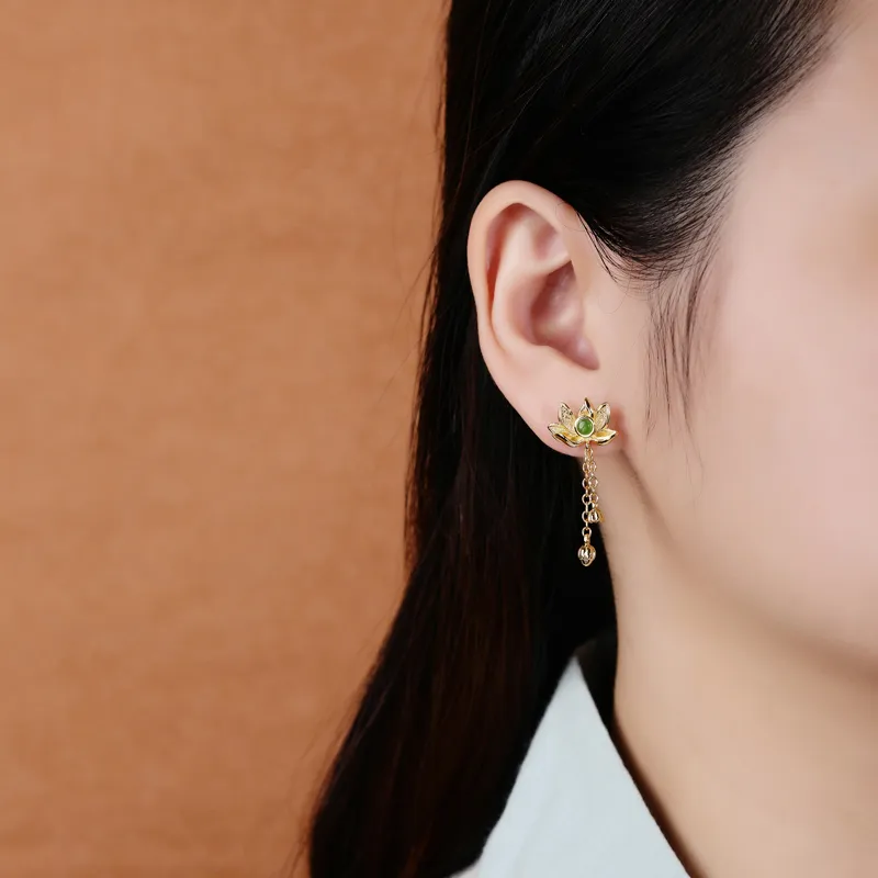 Xiaoyinjiang S925 Silver Hetian Jade Earrings Women's-1