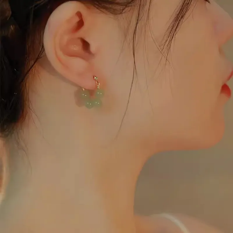 Xiaoyinjiang Hetian Jade Earrings Green Jade Women's-3