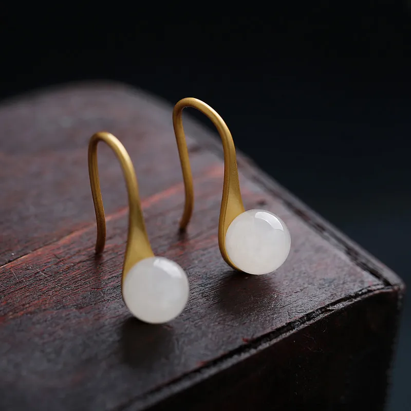 Xiaoyinjiang Hoop Earrings Jade Earring Pale Greenish White Jade Women's-3