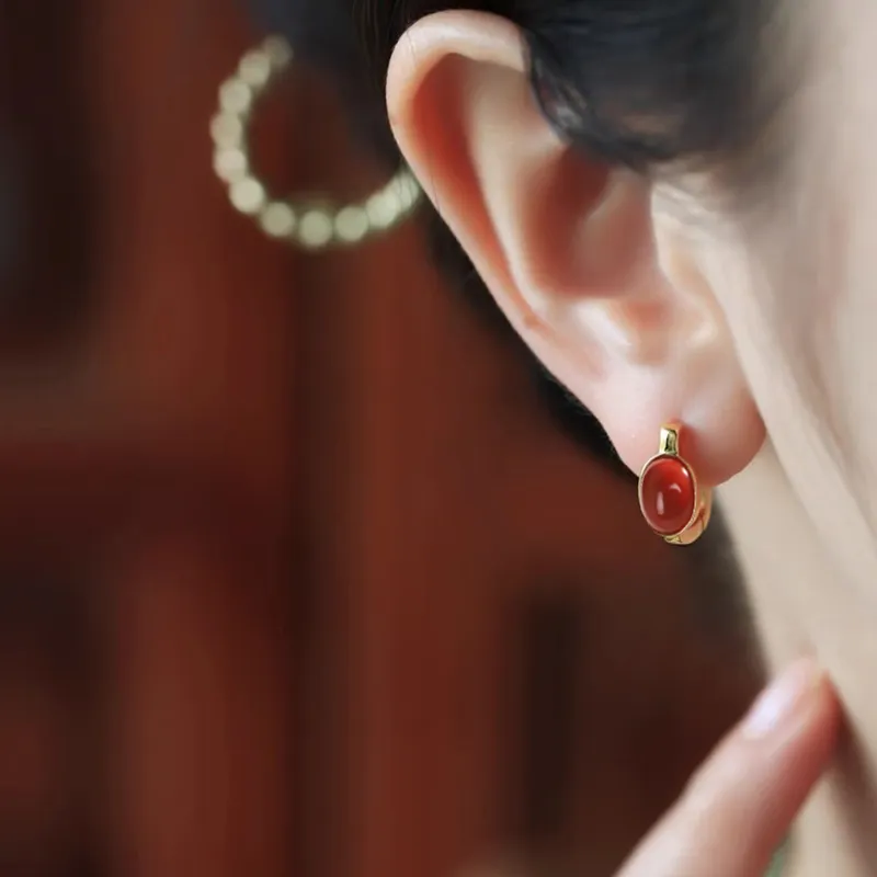 Xiaoyinjiang Agate Hoop Earrings Ear Cuff Earrings Women's-1