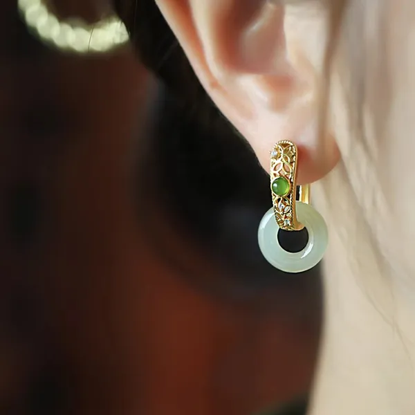Xiaoyinjiang Earrings Pale Greenish White Jade Women's-2