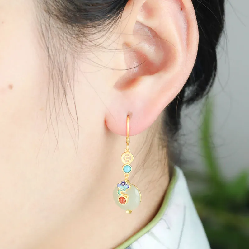 Xiaoyinjiang Hetian Jade Earrings Pale Greenish White Jade Women's-1