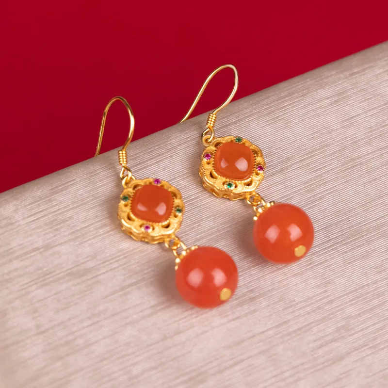 Xiaoyinjiang Agate Jade Earrings With Silver Hooks Women's-5