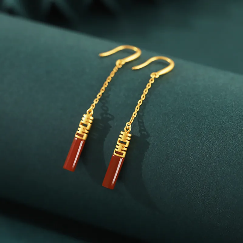 Xiaoyinjiang Agate Hoop Earrings Earrings Silver Earrings Women's-5