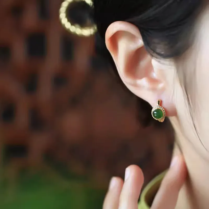 Xiaoyinjiang Hetian Jade Earrings Women's Jasper-1
