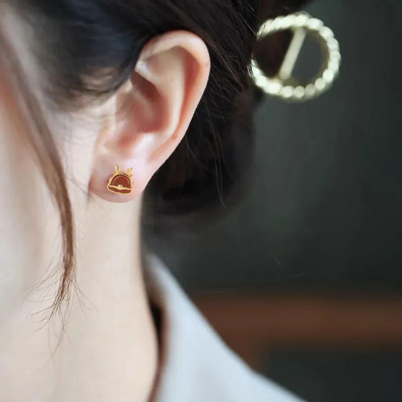 Xiaoyinjiang Agate Stud Earrings Ear Ornaments Jade Ear Ornaments Women's-1