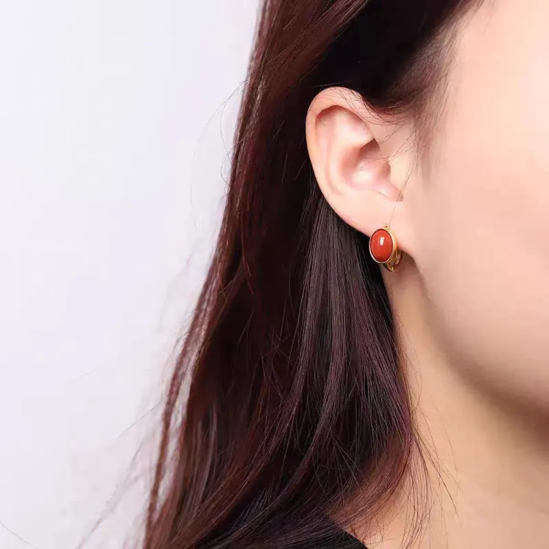 Xiaoyinjiang Agate Hoop Earrings Ear Cuff Earrings Women's-3