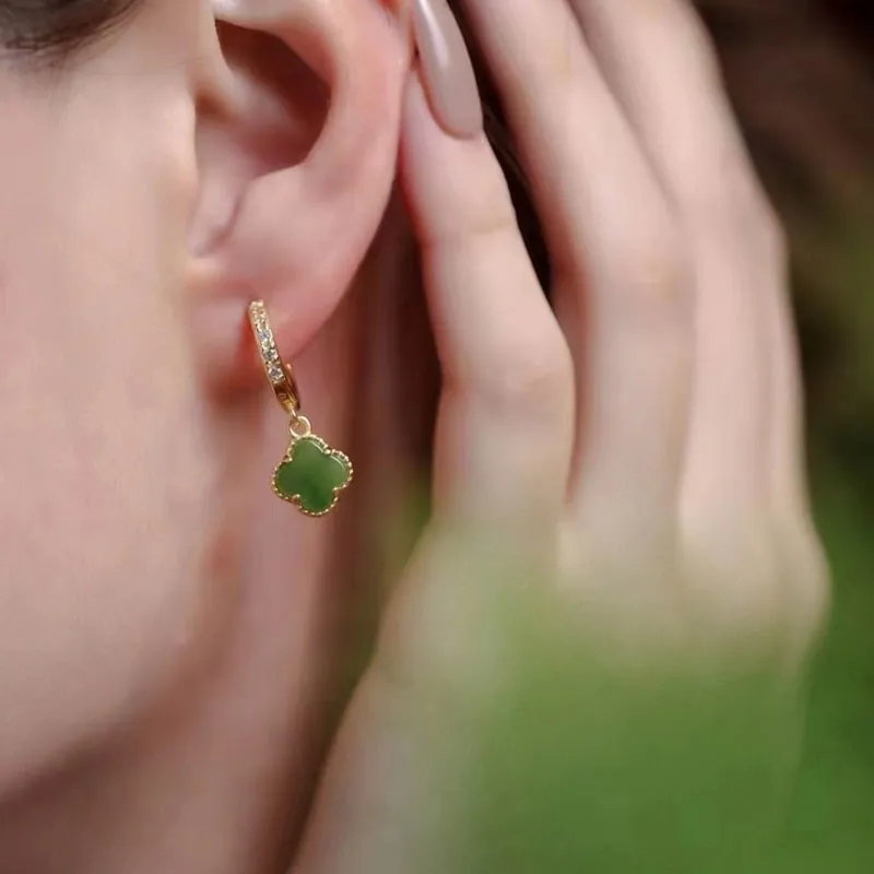 Xiaoyinjiang 925 Sterling Silver Hetian Jade Earrings Women's-1