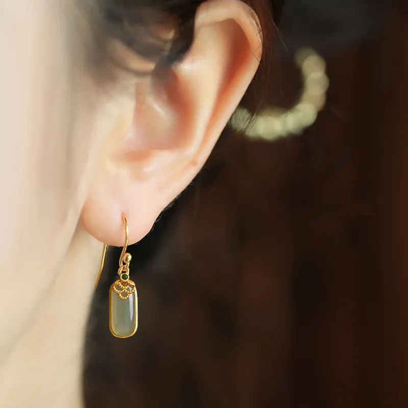 Xiaoyinjiang Earrings Green Jade Women's-1