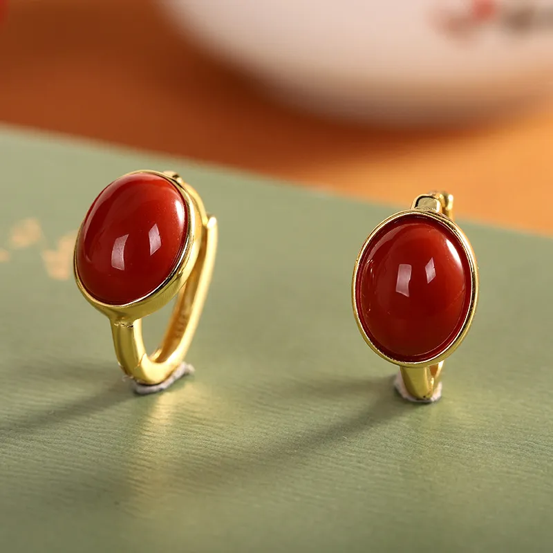 Xiaoyinjiang Agate Hoop Earrings Ear Cuff Earrings Women's-4