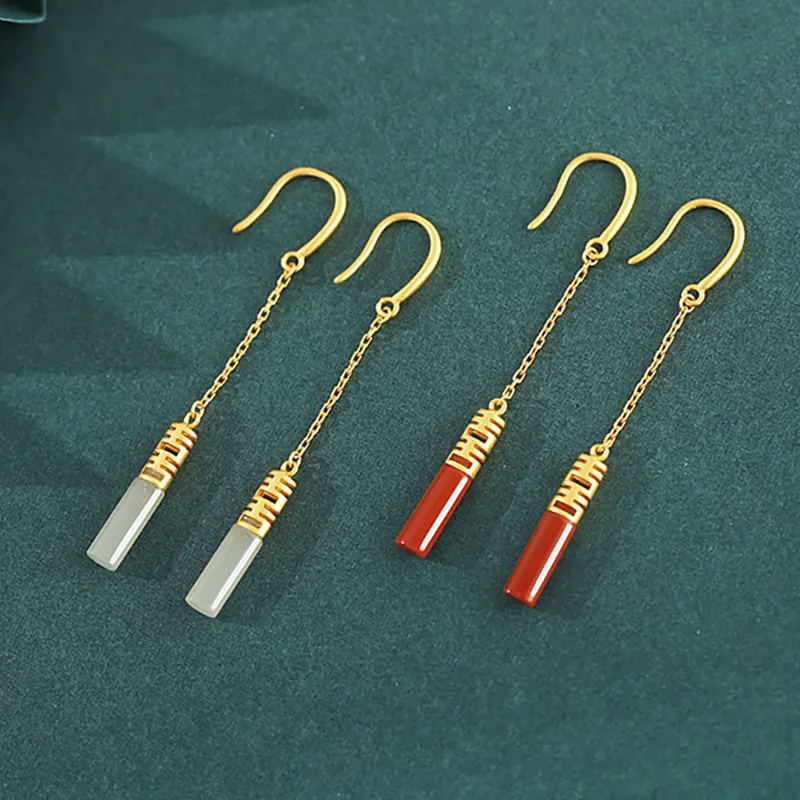 Xiaoyinjiang Agate Hoop Earrings Earrings Silver Earrings Women's-8