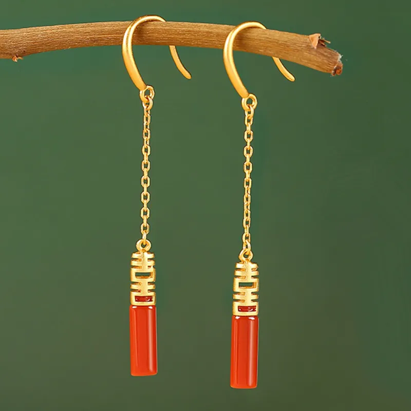 Xiaoyinjiang Agate Hoop Earrings Earrings Silver Earrings Women's-4