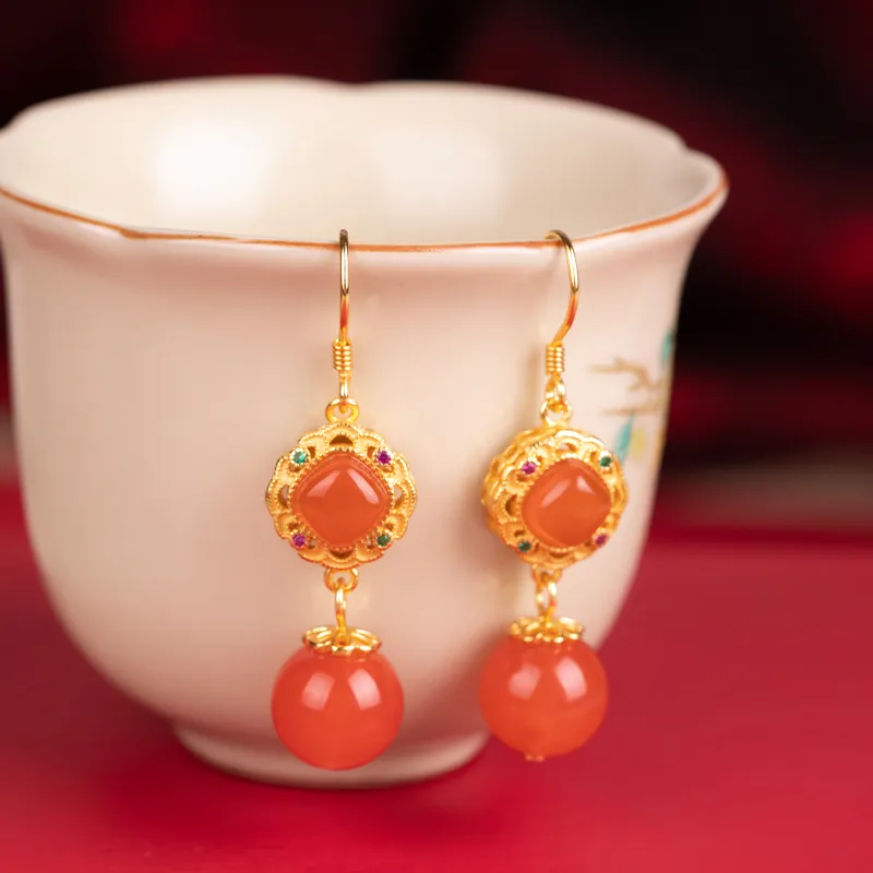 Xiaoyinjiang Agate Jade Earrings With Silver Hooks Women's-6