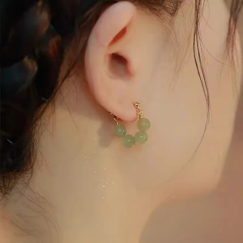 Xiaoyinjiang Hetian Jade Earrings Green Jade Women's-1
