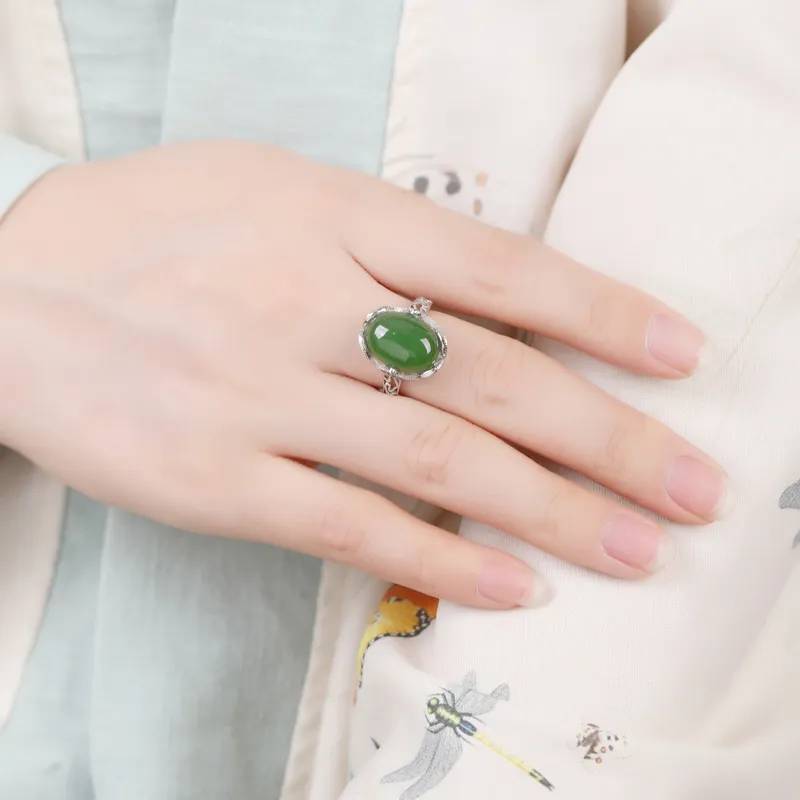 Xiaoyinjiang 925 Sterling Silver Hetian Jade Rings Women's Jasper-1