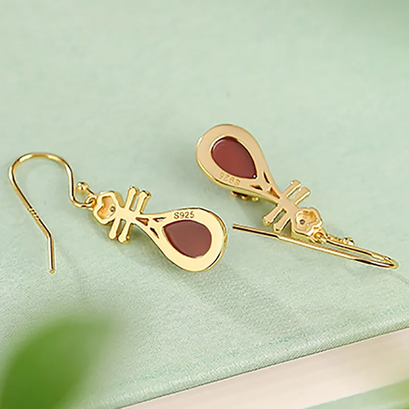 Xiaoyinjiang Agate Ear Ornament Silver Earrings Jade Ear Ornament Women's-5