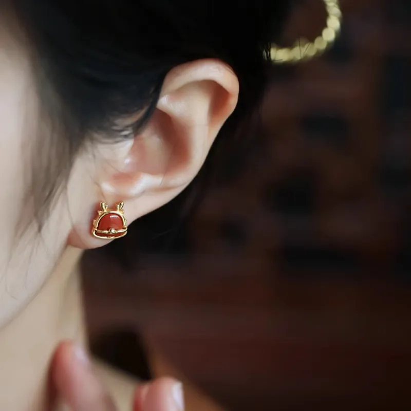 Xiaoyinjiang Agate Stud Earrings Ear Ornaments Jade Ear Ornaments Women's-3