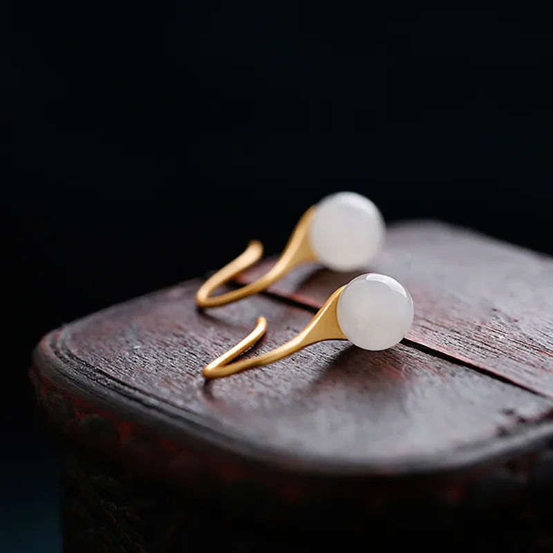 Xiaoyinjiang Hoop Earrings Jade Earring Pale Greenish White Jade Women's-5