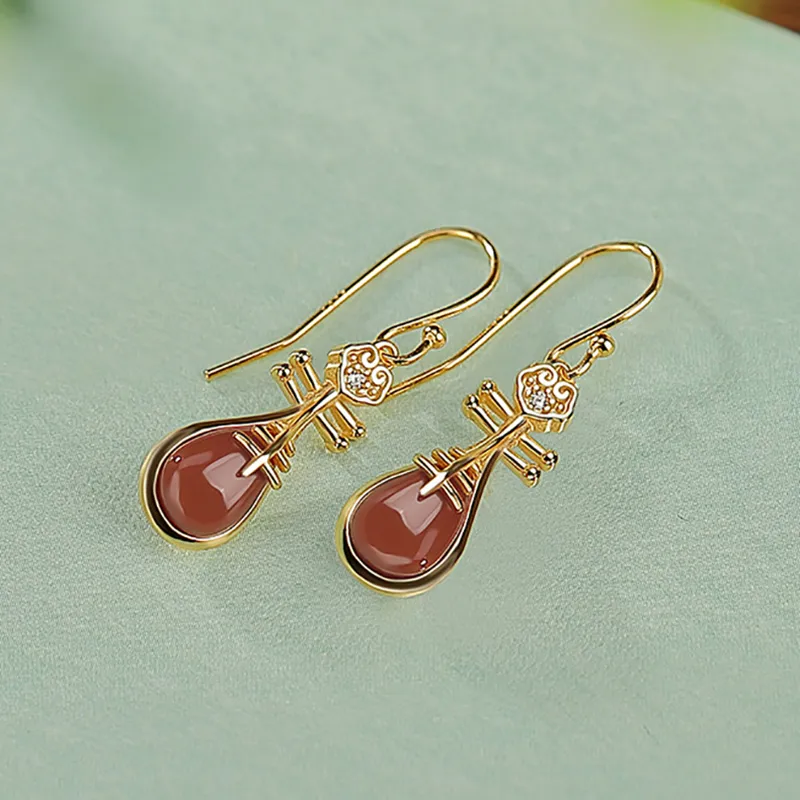 Xiaoyinjiang Agate Ear Ornament Silver Earrings Jade Ear Ornament Women's-6
