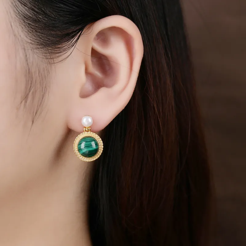 Xiaoyinjiang Malachite Jade Earrings Women's-2