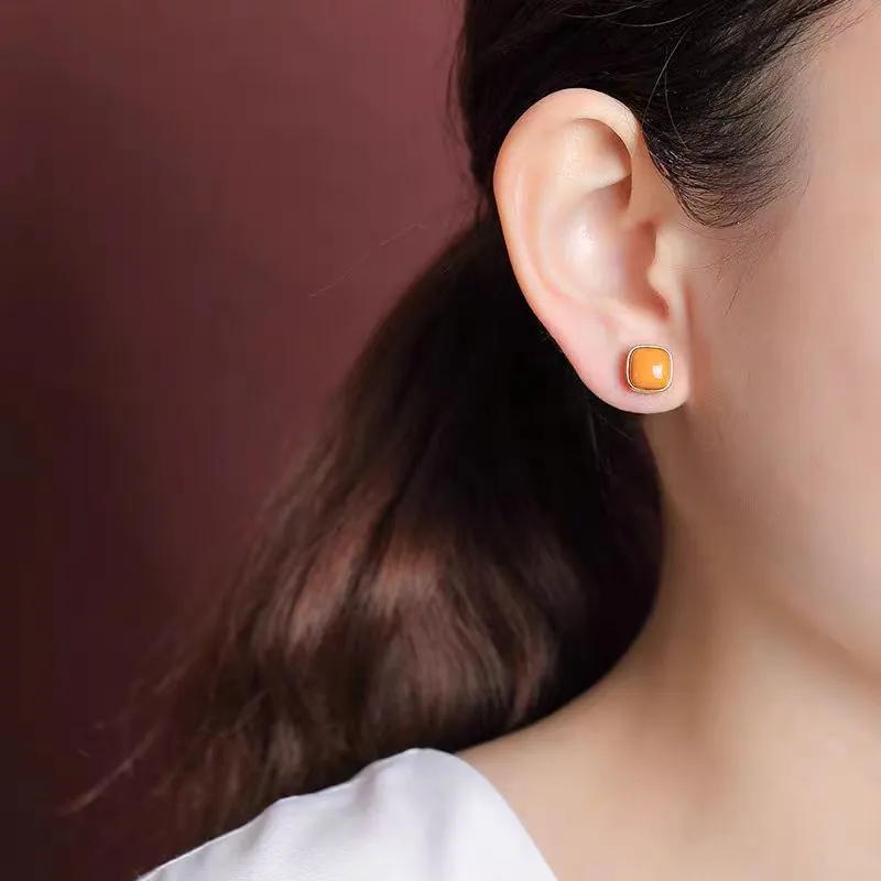 Xiaoyinjiang Beeswax 925 Sterling Silver Jade Ear Ornament Ear Ornament Women's-2