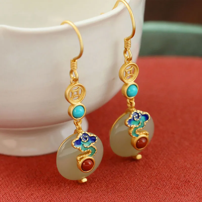 Xiaoyinjiang Hetian Jade Earrings Pale Greenish White Jade Women's-5