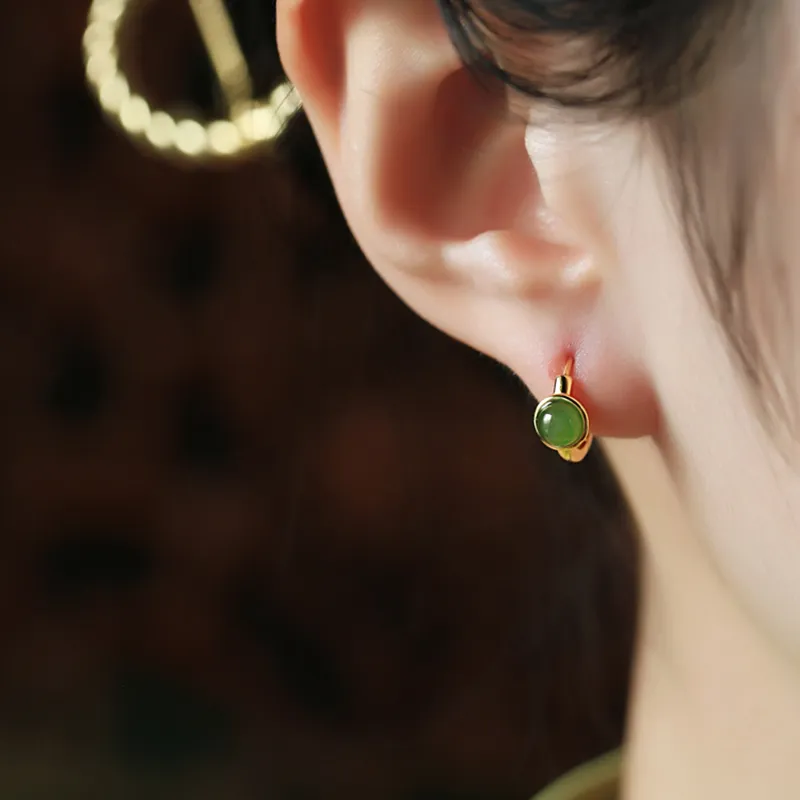 Xiaoyinjiang Hetian Jade S925 Silver Earrings Women's-1