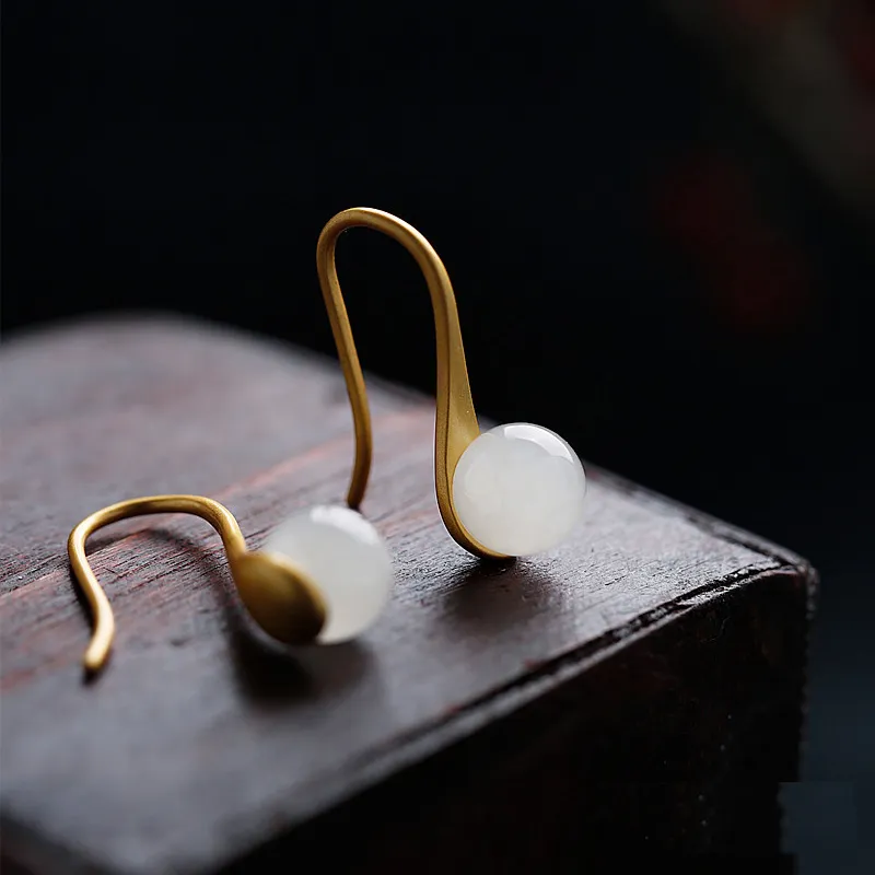 Xiaoyinjiang Hoop Earrings Jade Earring Pale Greenish White Jade Women's-4