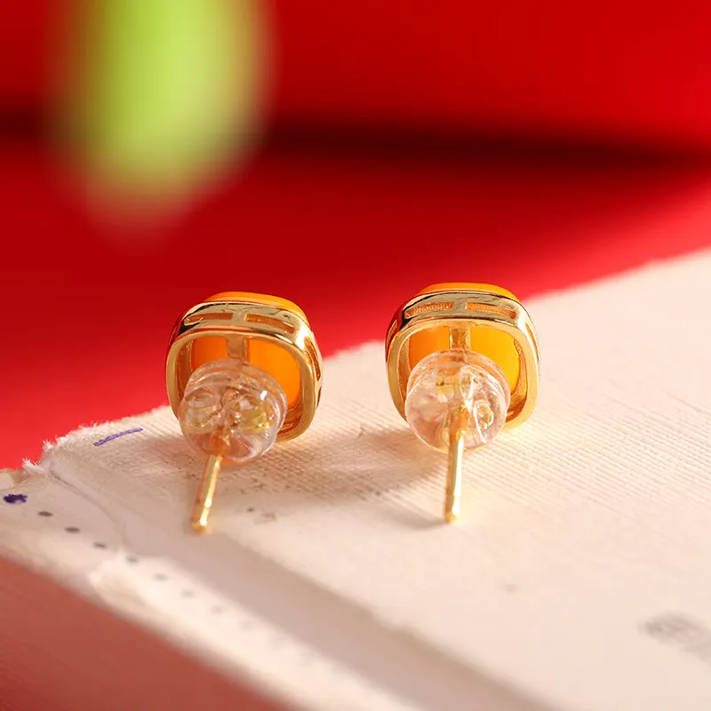 Xiaoyinjiang Beeswax 925 Sterling Silver Jade Ear Ornament Ear Ornament Women's-5