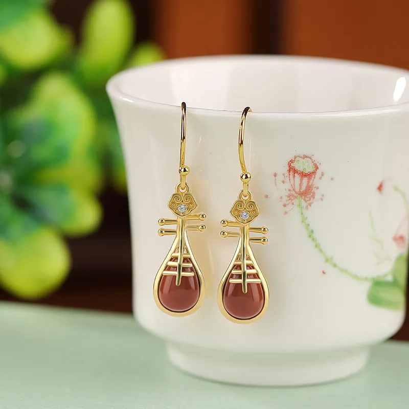 Xiaoyinjiang Agate Ear Ornament Silver Earrings Jade Ear Ornament Women's-4