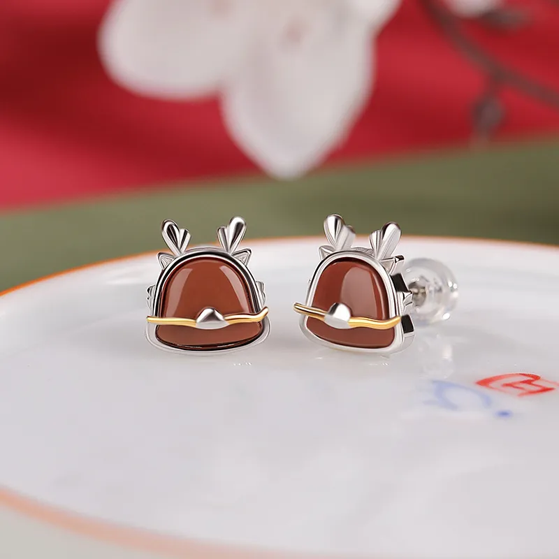 Xiaoyinjiang Agate Stud Earrings Ear Ornaments Jade Ear Ornaments Women's-10