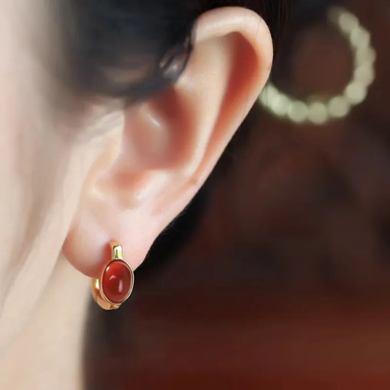 Xiaoyinjiang Agate Hoop Earrings Ear Cuff Earrings Women's-2