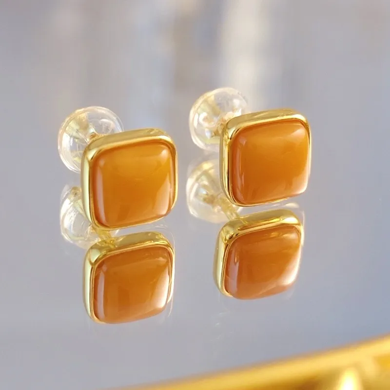 Xiaoyinjiang Beeswax 925 Sterling Silver Jade Ear Ornament Ear Ornament Women's-4
